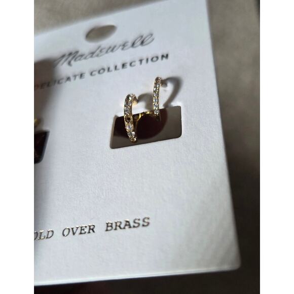 New With Defects Madewell Demi-Fine Pavé Double Hoop Earrings Gold - Picture 4 of 4